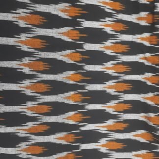 Ikat Hand Woven Cotton Fabric Design - Orange Lines With Black