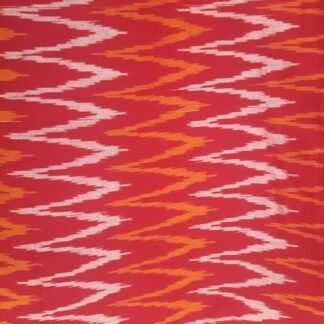 Ikat Hand Woven Cotton Fabric Design - Red & Orange Zig Zag
