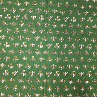 Olive Green Mustard Buti Hand Block Printed 100% Cotton Dress Fabric - VDN-0047