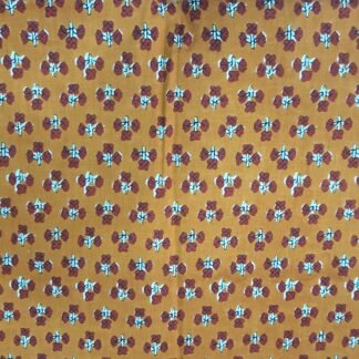 Mustard Yellow Maroon Buti Hand Block Printed 100% Cotton Dress Fabric - VDN-0048