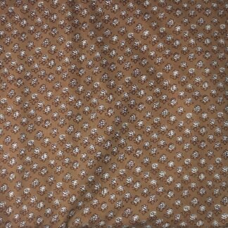 Brown White Buti Hand Block Printed 100% Cotton Dress Fabric - PRSM-0049