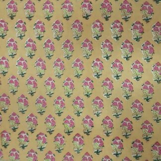 Mustard Yellow Pink Floral Buti Hand Block Printed 100% Cotton Dress Fabric - VSHN-008
