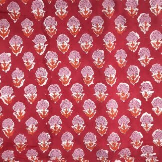 Maroon Pink Floral Buti Hand Block Printed 100% Cotton Dress Fabric - VSHN-0022