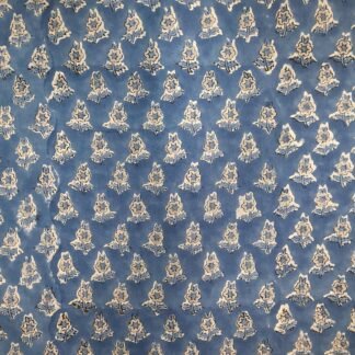Cobalt Blue Grey Floral Buti Hand Block Printed 100% Cotton Dress Fabric VSHN-0023