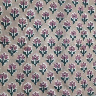 Beige Pink Buti Hand Block Printed 100% Cotton Dress Fabric - PJH-0037