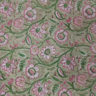 Pista Pink Colour Hand Block Printed 100% Cotton Dress Fabric - PJH-0040
