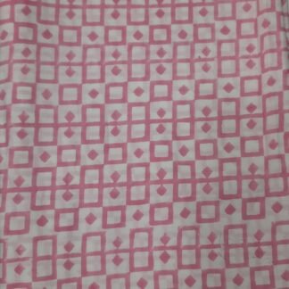 Square White Pink Buti Hand Block Printed 100% Cotton Dress Fabric - PJH-0042