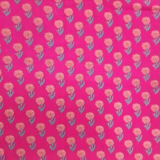 Hot Pink Peach Coral Floral Buti Hand Block Printed 100% Cotton Dress Fabric - PRSM-0035