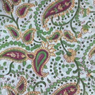White Pink Paisley Print Hand Block Printed 100% Cotton Dress Fabric - VSHN-001