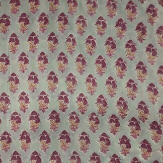 Mint Green Pink Buti Hand Block Printed 100% Cotton Dress Fabric - VSHN-0012