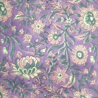 Purple Pastel Pink Floral Hand Block Printed 100% Cotton Dress Fabric - VSHN-0014