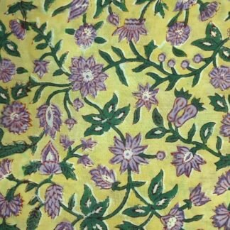 Yellow Pink Floral Hand Block Printed 100% Cotton Dress Fabric - VSHN-0018