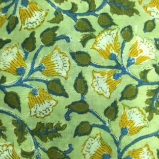 Yellow Tulip Flowers Hand Block Printed 100% Cotton Dress Fabric - VSHN-002