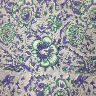 Lavender Purple White Floral Hand Block Printed 100% Cotton Dress Fabric - VSHN-0020