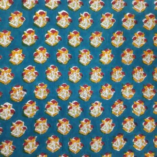 Peacock Green Red White Buti Hand Block Printed 100% Cotton Dress Fabric VSHN-0026