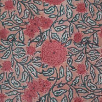 Peach Pink Floral Hand Block Printed 100% Cotton Dress Fabric - VSHN- 003