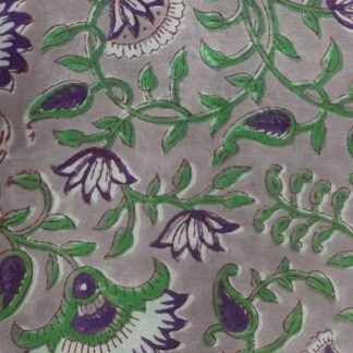 Pastel Pink Purple Flowers Hand Block Printed 100% Cotton Dress Fabric - VSHN-005