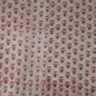 Beige Pink Green Floral Buti Hand Block Printed 100% Cotton Dress Fabric - VSHN-006